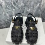 Prada Monolith Crochet Cage Sandals Black For Women