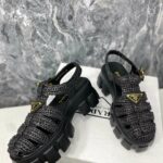 Prada Monolith Crochet Cage Sandals Black For Women