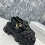 Prada Monolith Crochet Cage Sandals Black For Women