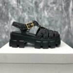 Prada Monolith Crochet Cage Sandals Black For Women