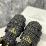 Prada Monolith Crochet Cage Sandals Black For Women