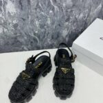 Prada Monolith Crochet Cage Sandals Black For Women