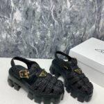 Prada Monolith Crochet Cage Sandals Black For Women