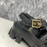 Prada Monolith Crochet Cage Sandals Black For Women