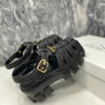 Prada Monolith Crochet Cage Sandals Black For Women