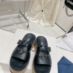 Prada Rubber Wedge Platform Slippers Black For Women
