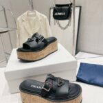 Prada Rubber Wedge Platform Slippers Black For Women