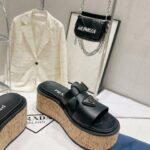 Prada Rubber Wedge Platform Slippers Black For Women