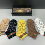 Ankle GG Socks With Stripe Black/White /Yellow/Beige/Brown - 5 Pairs