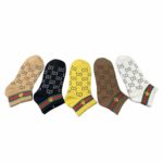 Ankle GG Socks With Stripe Black/White /Yellow/Beige/Brown - 5 Pairs