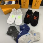 Ankle Socks With Logo LV At Front White/Black/Grey/Dark Grey/Dark Blue - 5 Pairs