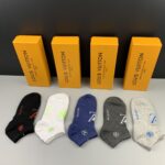 Ankle Socks With Logo LV At Front White/Black/Grey/Dark Grey/Dark Blue - 5 Pairs