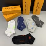 Ankle Socks With Logo LV At Front White/Black/Grey/Dark Grey/Dark Blue - 5 Pairs