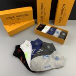 Ankle Socks With Logo LV At Front White/Black/Grey/Dark Grey/Dark Blue - 5 Pairs