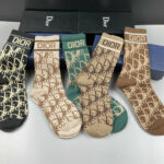 CD Socks Ecru Dior Oblique Black/White/Beige/Green/Brown - 5 Pairs