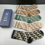 CD Socks Ecru Dior Oblique Black/White/Beige/Green/Brown - 5 Pairs