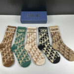 CD Socks Ecru Dior Oblique Black/White/Beige/Green/Brown - 5 Pairs