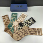 CD Socks Ecru Dior Oblique Black/White/Beige/Green/Brown - 5 Pairs