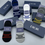 CD Socks With "Dior" At Front Black/White/Grey/Dark Blue/Dark Grey - 5 Pairs