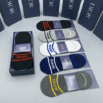 CD Socks With "Dior" At Front Black/White/Grey/Dark Blue/Dark Grey - 5 Pairs