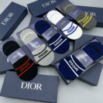 CD Socks With "Dior" At Front Black/White/Grey/Dark Blue/Dark Grey - 5 Pairs