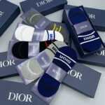 CD Socks With "Dior" At Front Black/White/Grey/Dark Blue/Dark Grey - 5 Pairs