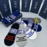 CD Socks With "Dior" At Front Black/White/Grey/Dark Blue/Dark Grey - 5 Pairs