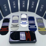CD Socks With "Dior" At Front Black/White/Grey/Dark Blue/Dark Grey - 5 Pairs