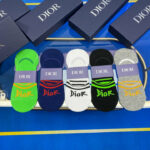 CD Socks With Logo Dior At Front Grey/Green/Black/Dark Blue/White- 5 Pairs