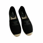 Celine Flat Espadrille With Triomphe Patch Signature In Tweed Black For Women