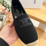 Celine Flat Espadrille With Triomphe Patch Signature In Tweed Black For Women