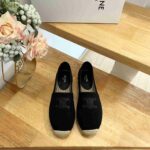 Celine Flat Espadrille With Triomphe Patch Signature In Tweed Black For Women