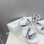 Celine Leo Strappy Sandal In With "Celine" Jacquard White For Women