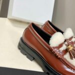 Celine Margaret Fur Loafer With Tassels Burgundy For Women
