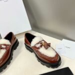 Celine Margaret Fur Loafer With Tassels Burgundy For Women