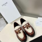 Celine Margaret Fur Loafer With Tassels Burgundy For Women