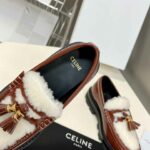 Celine Margaret Fur Loafer With Tassels Burgundy For Women