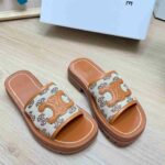 Celine Triomphe Slide In Triomphe Stamped Canvas Brown For Women