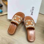 Celine Triomphe Slide In Triomphe Stamped Canvas Brown For Women