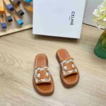 Celine Triomphe Slide In Triomphe Stamped Canvas Brown For Women