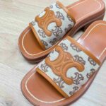 Celine Triomphe Slide In Triomphe Stamped Canvas Brown For Women