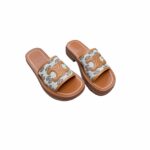 Celine Triomphe Slide In Triomphe Stamped Canvas Brown For Women