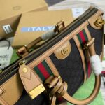 Gucci Original Gg Canvas And Smooth Medium Handbag Brown/White/Grey For Men 13.3 in/ 34 cm