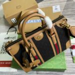 Gucci Original Gg Canvas And Smooth Medium Handbag Brown/White/Grey For Men 13.3 in/ 34 cm
