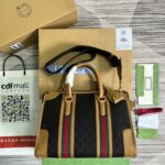 Gucci Original Gg Canvas And Smooth Medium Handbag Brown/White/Grey For Men 13.3 in/ 34 cm
