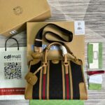 Gucci Original Gg Canvas And Smooth Medium Handbag Brown/White/Grey For Men 13.3 in/ 34 cm