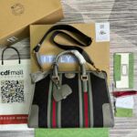 Gucci Original Gg Canvas And Smooth Medium Handbag Brown/White/Grey For Men 13.3 in/ 34 cm