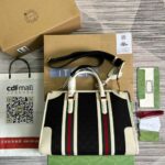 Gucci Original Gg Canvas And Smooth Medium Handbag Brown/White/Grey For Men 13.3 in/ 34 cm