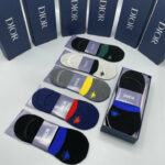 Socks With Spider Logo At Front Grey/Dark Grey/Black And Green/Dark Blue/Black And Blue- 5 Pairs
