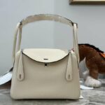 Hermes Lady Lindi Bag White/Black/Green Khaki For Women 10.2in/26cm